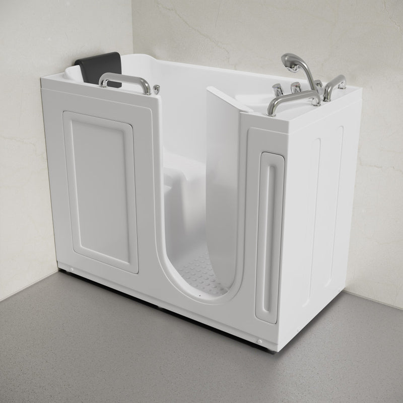 Auvergne 53" x 27" ADA Right Drain Walk-in Soaking Bathtub in Glossy White, Faucet Set, Drain, Grab Bars, Pillow Included