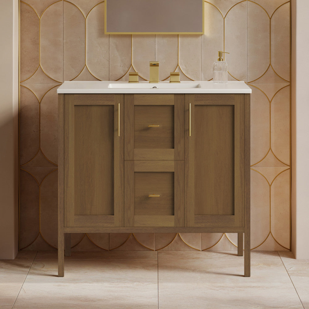 Forme 36" Modular Freestanding Bathroom Vanity with 3-Hole Widespread Top in Brown Oak