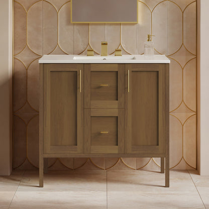 Forme 36" Modular Freestanding Bathroom Vanity with 3-Hole Widespread Top in Brown Oak