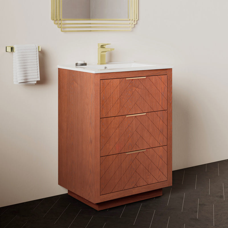 Daxton 24" Freestanding Bathroom Vanity in Brown Oak with Sink Top