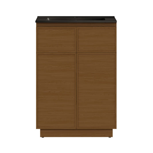 St. Tropez 24" Freestanding Bathroom Vanity in Brown Oak with Black Sink Top