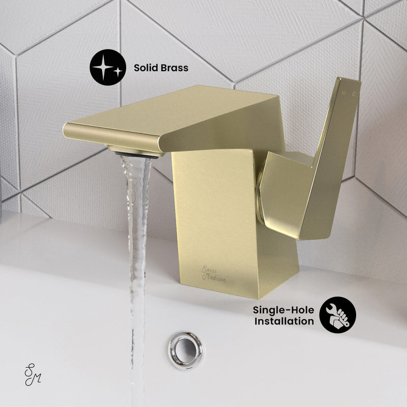 Carre Single Hole, Single-Handle, Bathroom Faucet in Brushed Gold