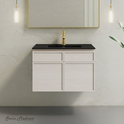 St. Tropez 30" Wall-Mounted Bathroom Vanity in White Oak with Black Sink Top