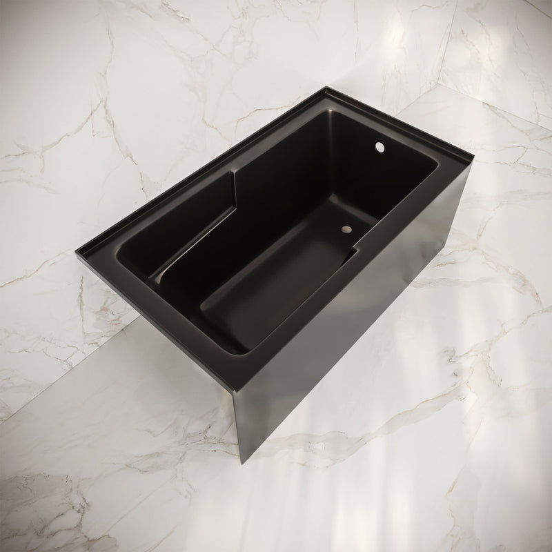 Voltaire 54 x 30 Skirted Right Drain Soaking Apron Bathtub in Glossy Black with Integrated Armrest