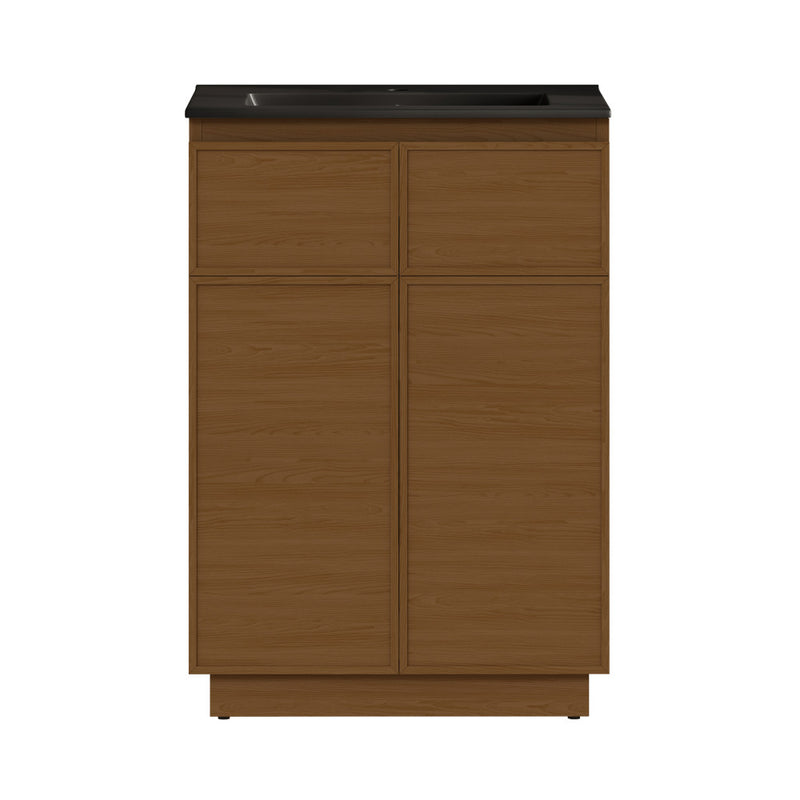 St. Tropez 24" Freestanding Bathroom Vanity in Brown Oak with Black Sink Top