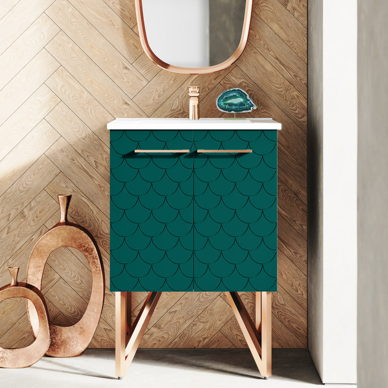 Annecy 24" Freestanding Bathroom Vanity in Teal with Sink Top