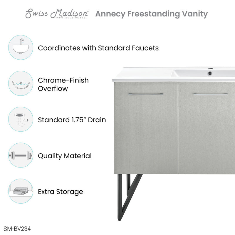 Annecy 48" Freestanding Bathroom Vanity in Gray with Sink Top