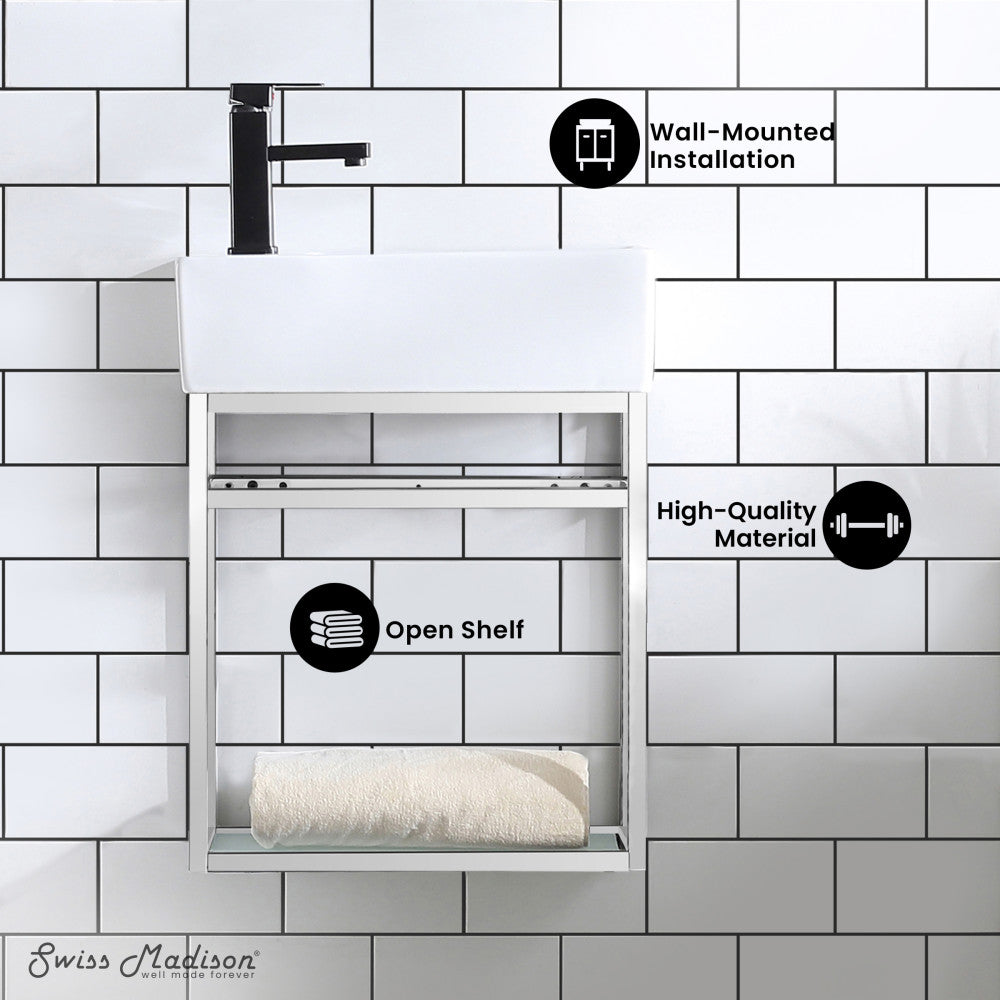 Pierre 19.5 Single, Open Shelf, Chrome Metal Frame Bathroom Vanity
