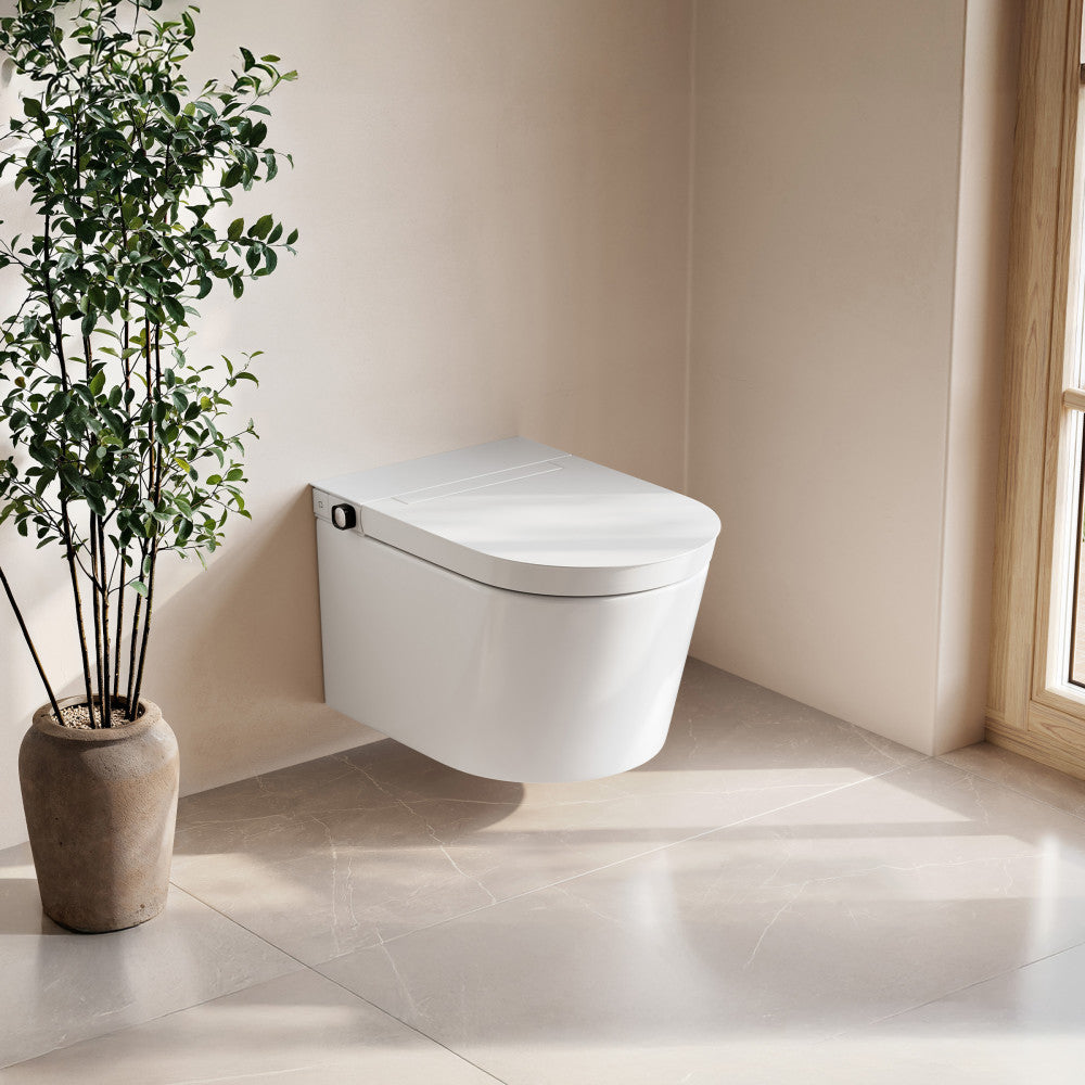 Hugo H Wall-Hung Toilet in Glossy White with Manual Bidet and 2x6 Supporting Frame