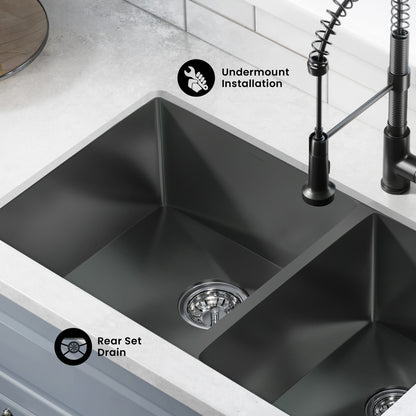 Rivage 33 x 20 Stainless Steel, Dual Basin, Undermount Kitchen Sink in Black