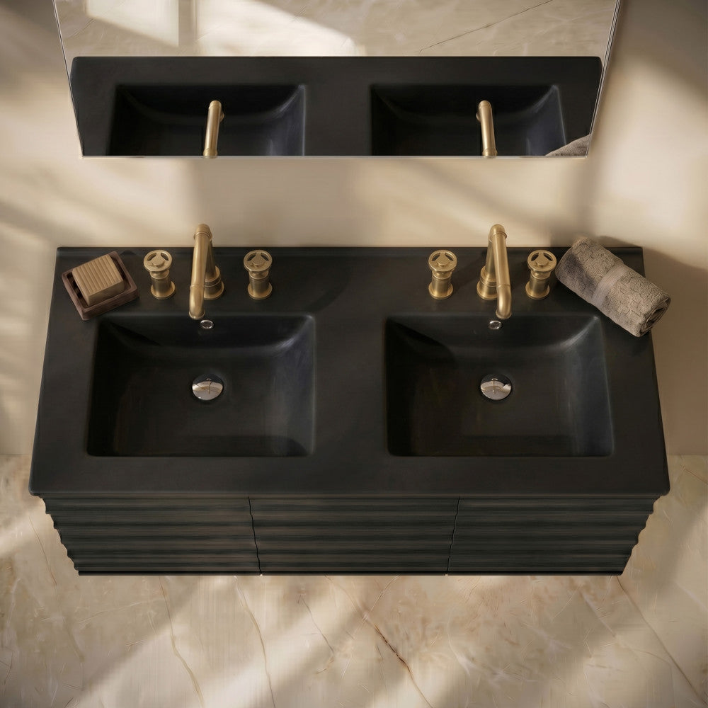 48" 3-Hole Widespread Double Basin Vanity Sink Top in Matte Black