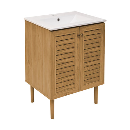 Bron 24" Freestanding Bathroom Vanity in Golden Oak with Sink Top
