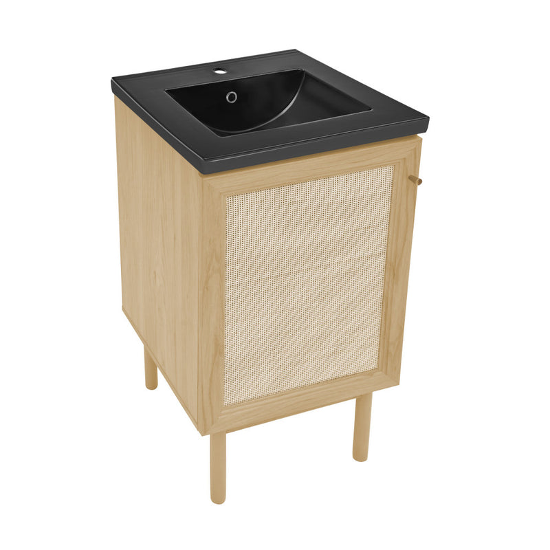 Classe 18" Freestanding Bathroom Vanity in Natural Oak with Black Sink Top