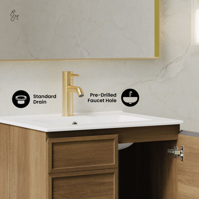 St. Tropez 24" Wall-Mounted Bathroom Vanity in Brown Oak with Sink Top