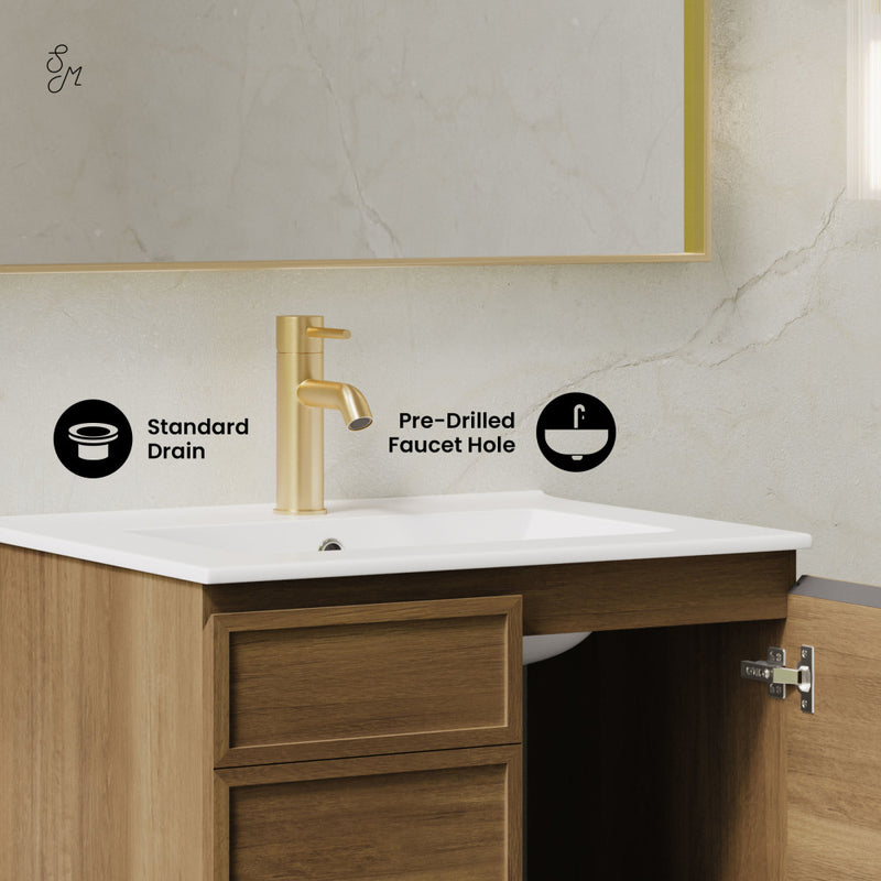 St. Tropez 24" Wall-Mounted Bathroom Vanity in Brown Oak with Sink Top