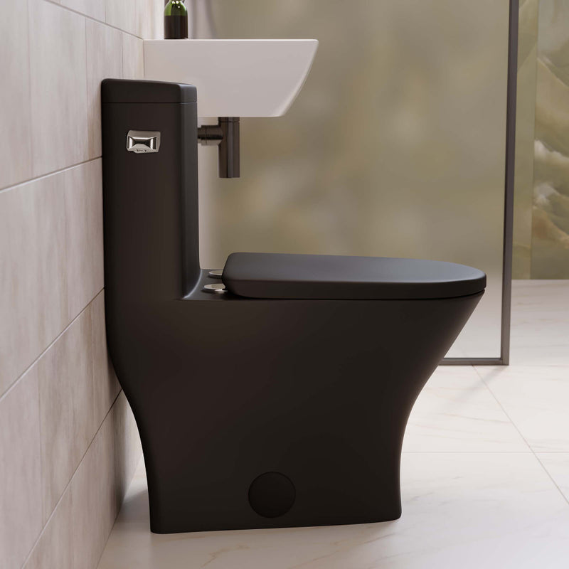 Sublime II One-Piece 12" Rough-in 1.28 GPF Left Flush Round Compact Toilet in Matte Black