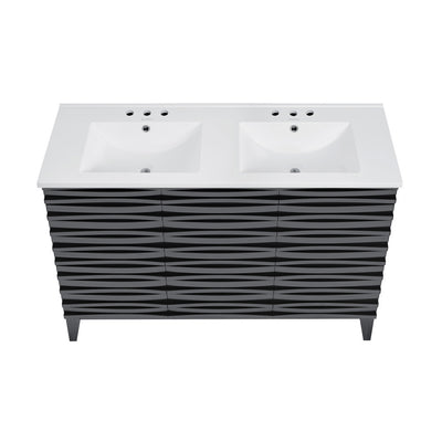 Cascade 48 in. Black Oak, Double Basin Bathroom Vanity With White, 3-Hole Ceramic Sink Top