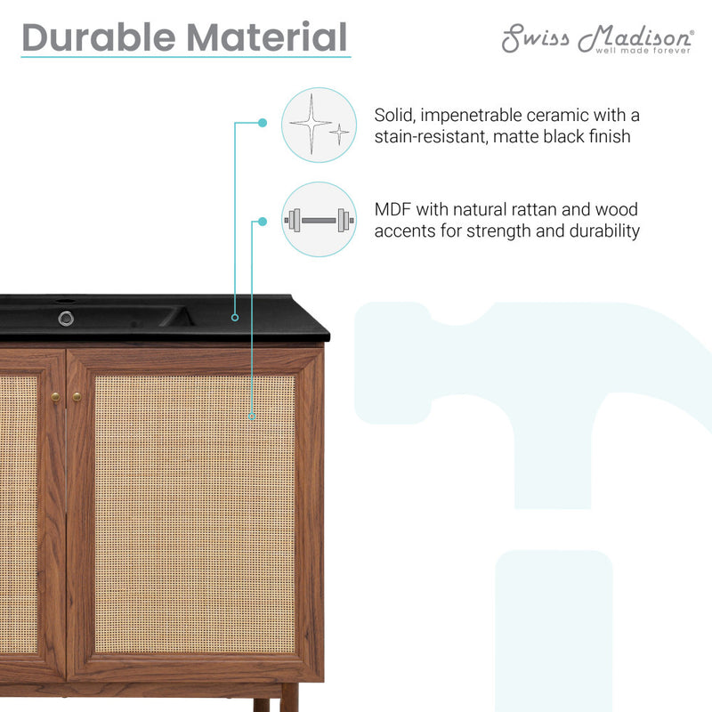 Classe 36" Freestanding Bathroom Vanity in Brown Oak with Black Sink Top