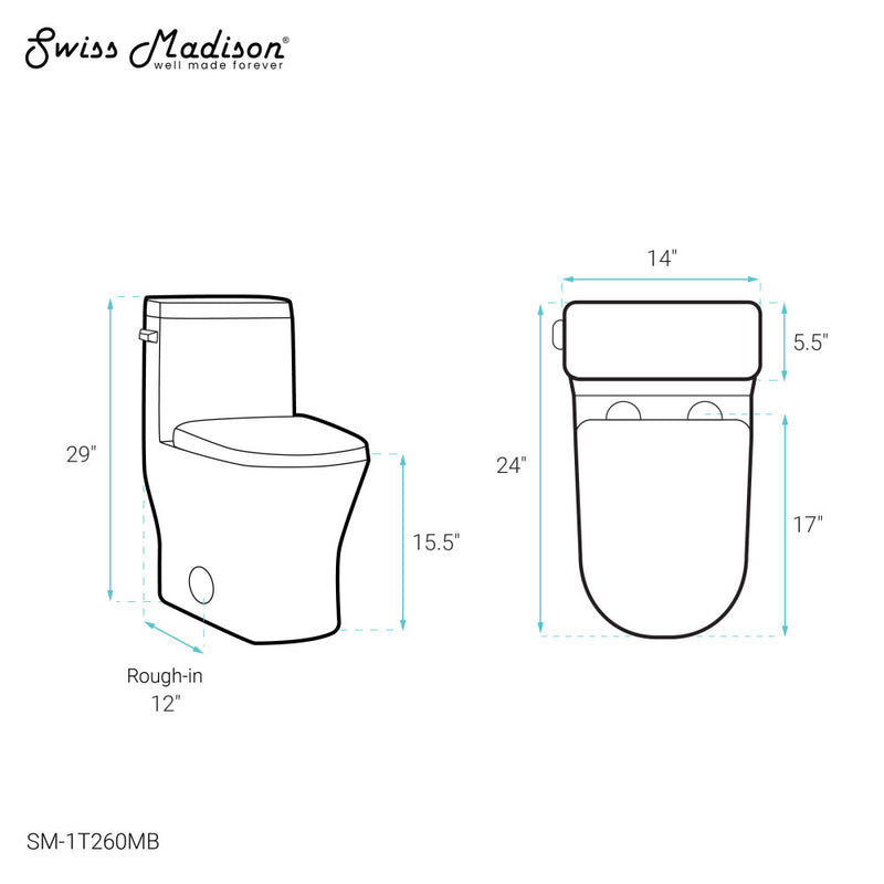 Sublime II One-Piece 12" Rough-in 1.28 GPF Left Flush Round Compact Toilet in Matte Black