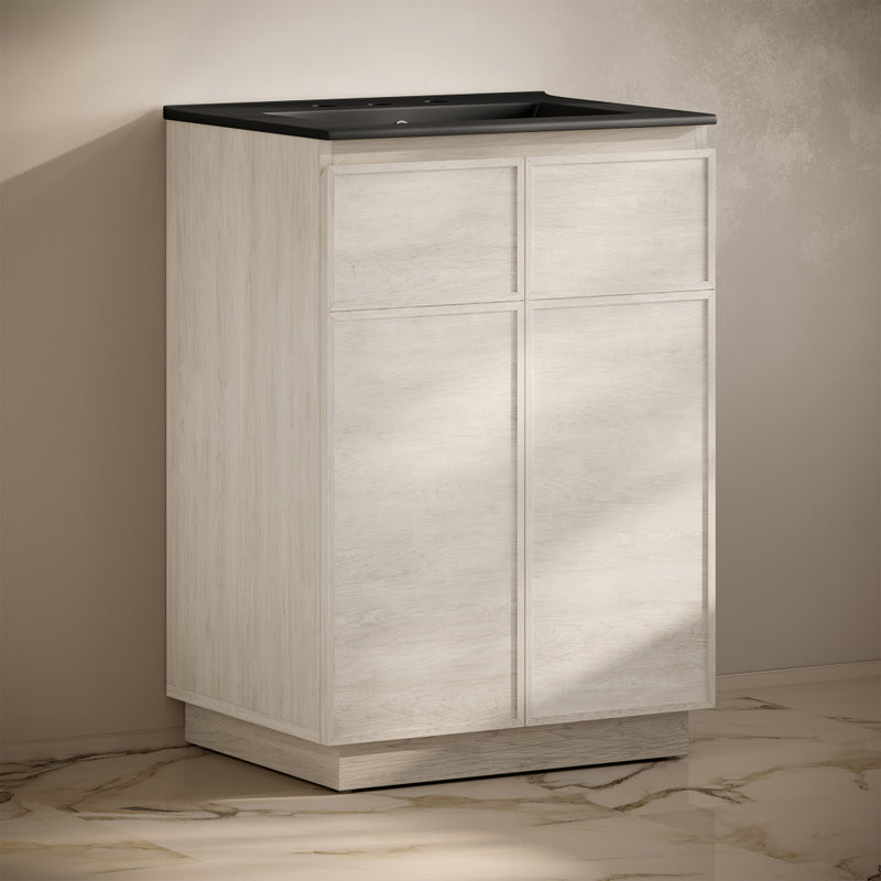 St. Tropez 24" Freestanding Bathroom Vanity in White Oak with Black 3-Hole Widespread Sink Top
