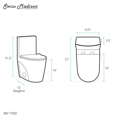 St. Tropez One Piece Elongated Toilet Right Side Flush 1.28 gpf