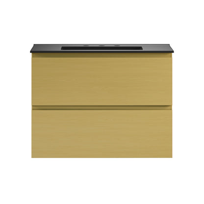 Liberte 30" Wall-Mounted Bathroom Vanity in Natural Oak with Black 3-Hole Widespread Sink Top