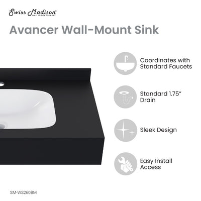 Avancer 36'' Wall Mount Sink In Black Marquina