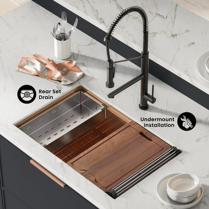 Tourner 30 x 19 Stainless Steel, Single Basin, Undermount Kitchen Workstation Sink in Rose Gold