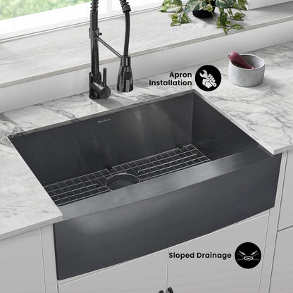 Rivage 30 x 21 Stainless Steel, Single Basin, Farmhouse Kitchen Sink with Apron in Black
