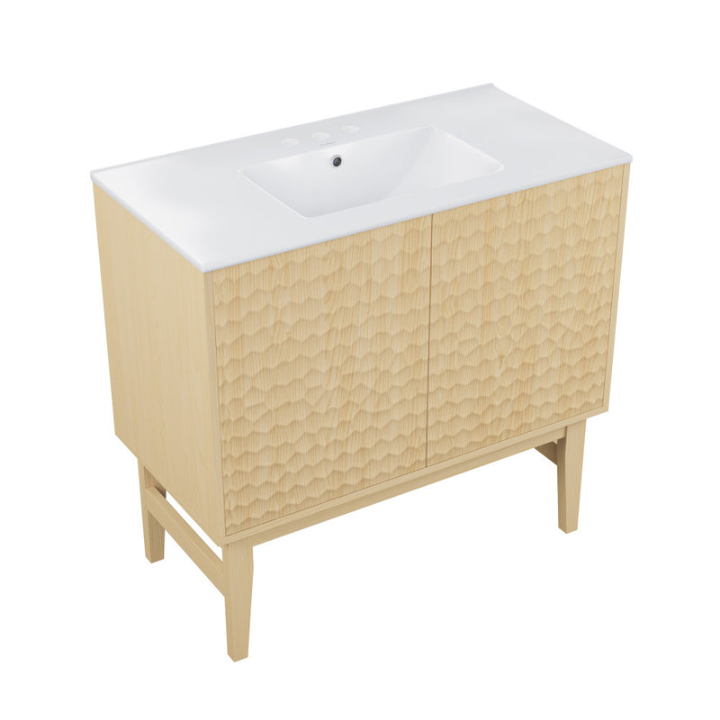 Bosse 36" Freestanding Bathroom Vanity in Natural Oak with 3-Hole Widespread Sink Top