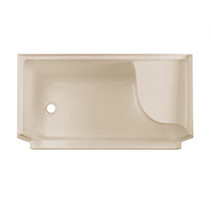 Aquatique 60" x 32" Single Threshold Shower Base With Left Hand Drain and Integral Right Hand Seat in Biscuit