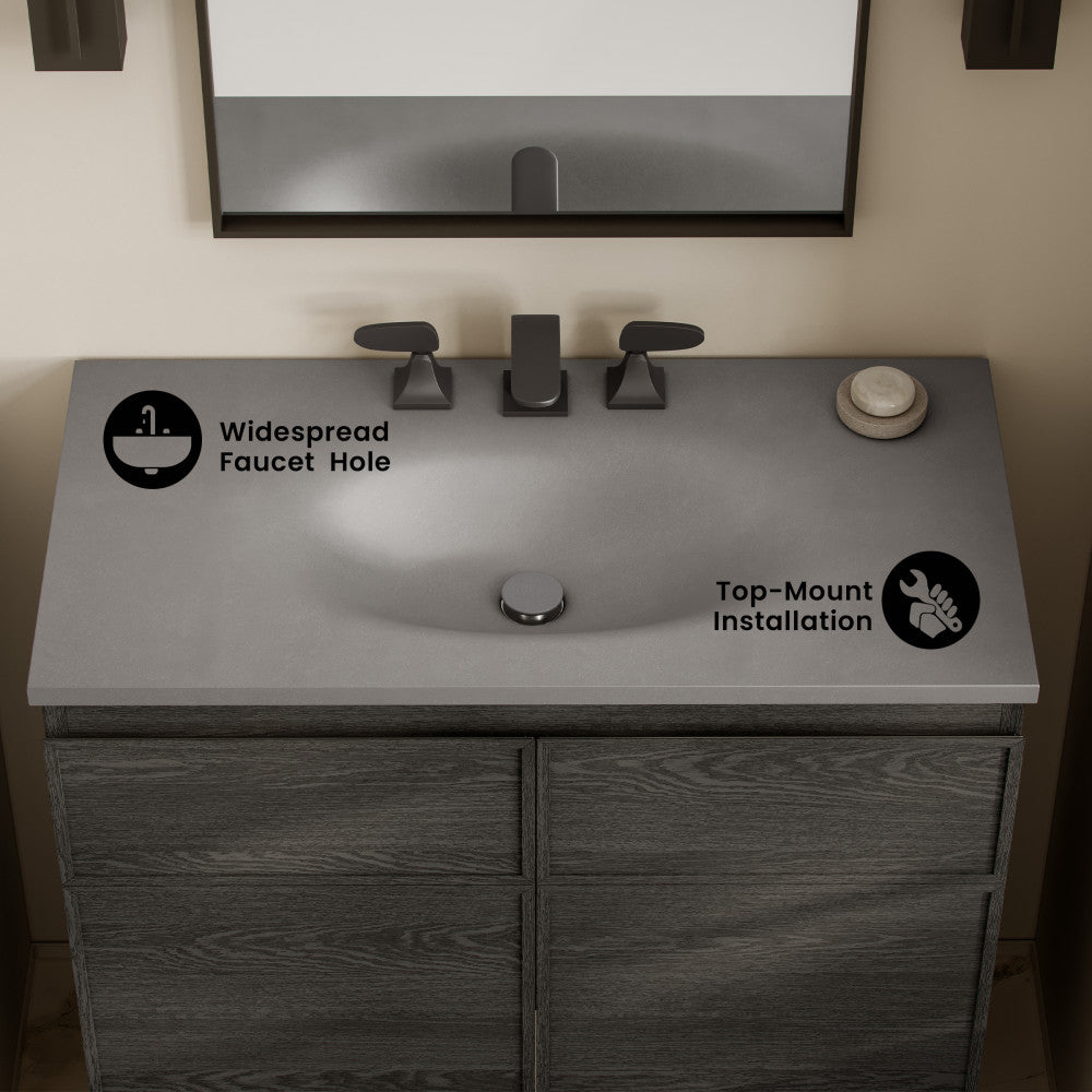 36" 3-Hole Widespread Concrete Vanity Sink Top in Matte Dark Gray