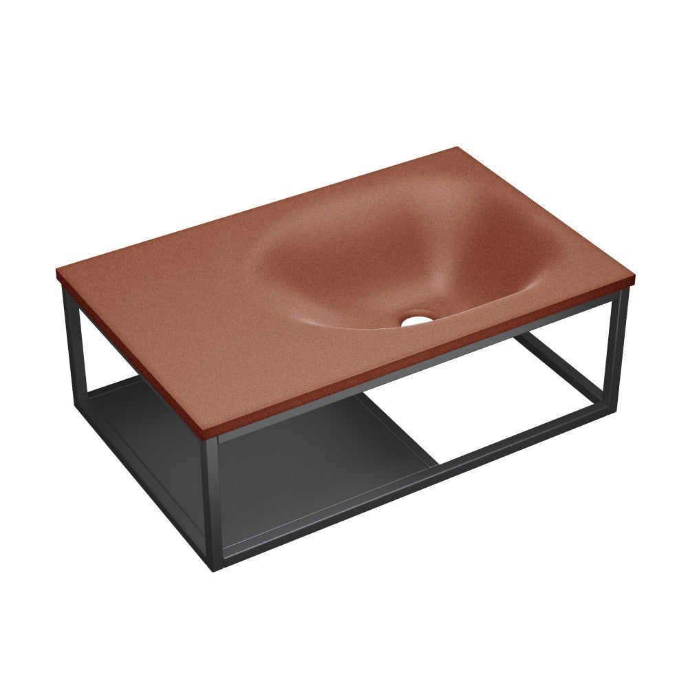 Lisse 24" Rectangle Concrete Wall-Mount Bathroom Sink in Terracotta with Matte Black Frame