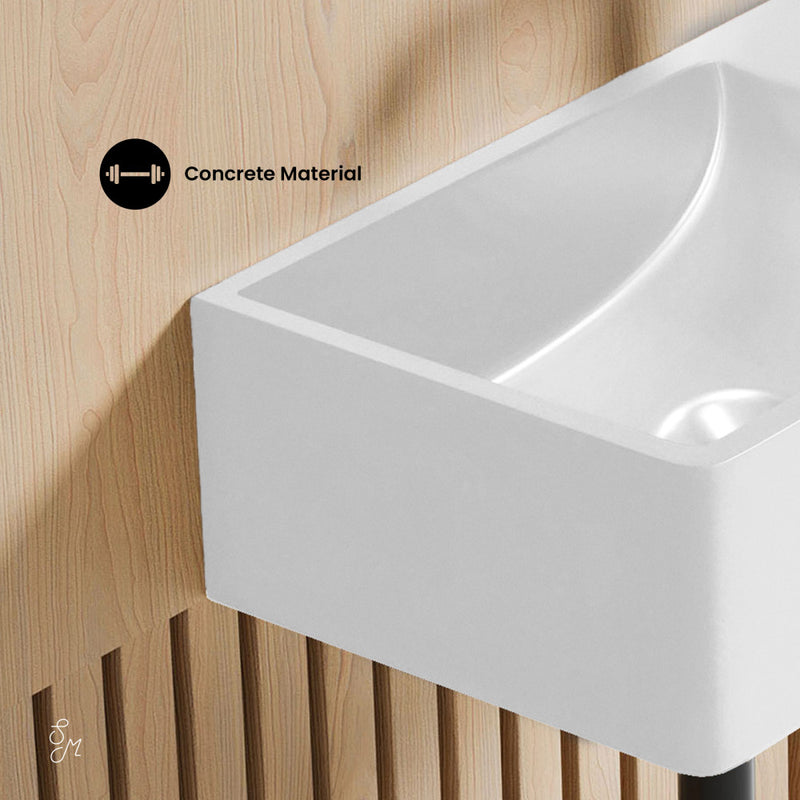 Lisse 16" Concrete Rectangle Wall-Mounted Sink with Right Side Faucet Mount in Matte White