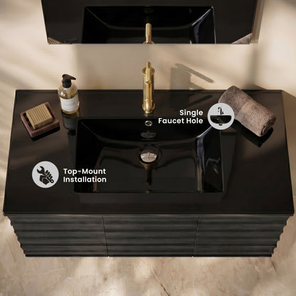 36" Vanity Sink Top in Glossy Black