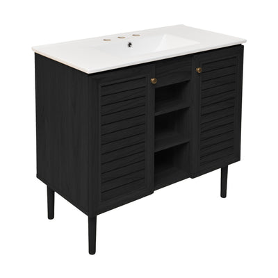 Bron 36" Freestanding Bathroom Vanity in Black Oak with 3-Hole Widespread Sink Top