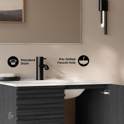 Cascade 30" Wall-Mounted Bathroom Vanity in Black Oak with Sink Top