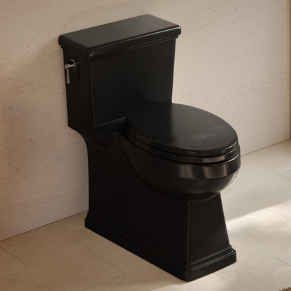 Voltaire II One-Piece 12" Rough-in 1.28 GPF Left-Hand Flush ADA Elongated Toilet in Glossy Black, Nano-Glaze
