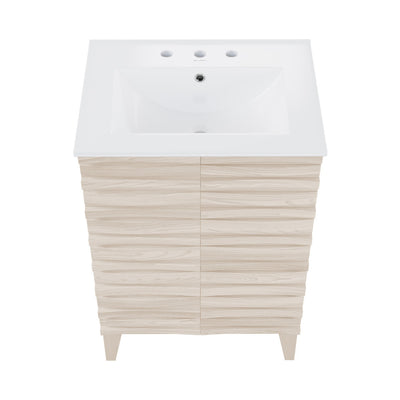 Cascade 24 in. White Oak Bathroom Vanity With White, 3-Hole Ceramic Sink Top