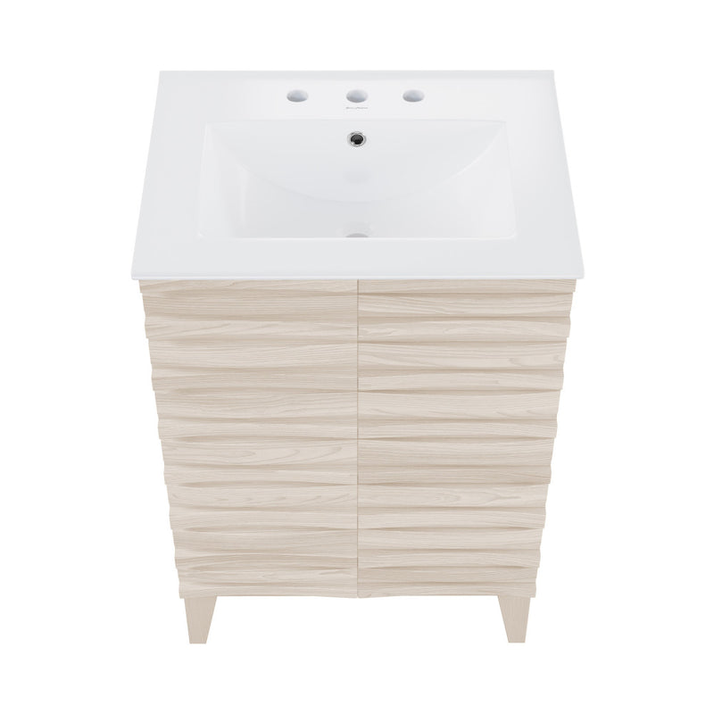 Cascade 24 in. White Oak Bathroom Vanity With White, 3-Hole Ceramic Sink Top