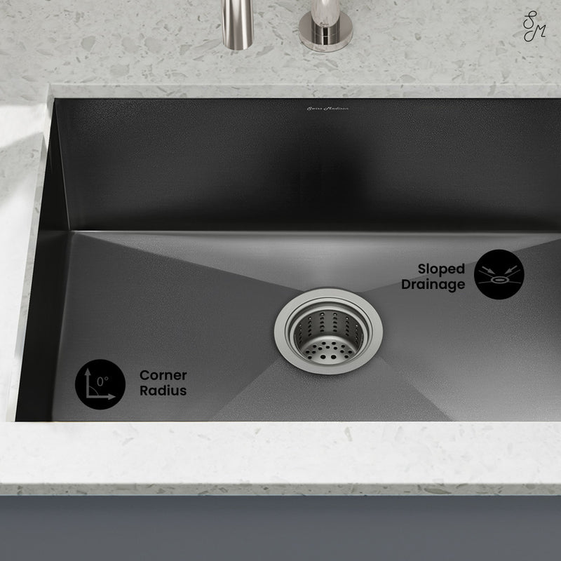 Tourner 27 x 19 Stainless Steel, Single Basin, Undermount Kitchen Sink in Black