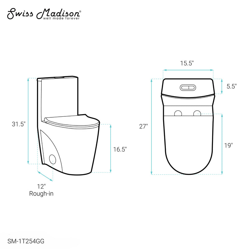 St. Tropez One-Piece Elongated Toilet Vortex™ Dual-Flush 1.1/1.6 gpf in Glossy Grey