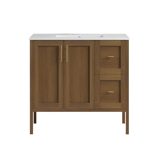 Forme 36" Modular Freestanding Bathroom Vanity with 3-Hole Widespread Top in Brown Oak