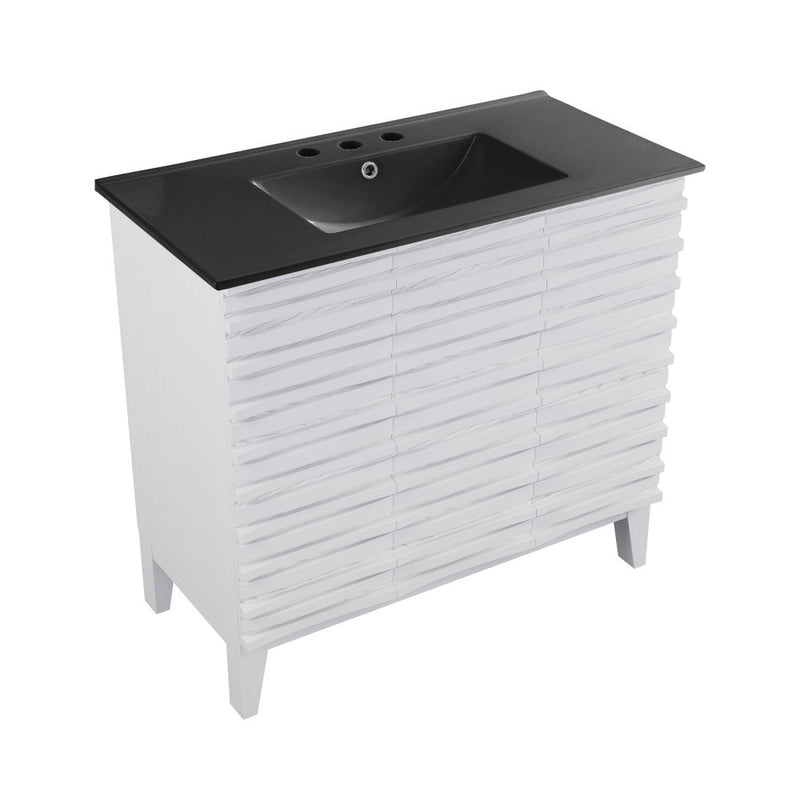 Cascade 36 in. White Oak Bathroom Vanity With Black, 3-Hole Ceramic Sink Top