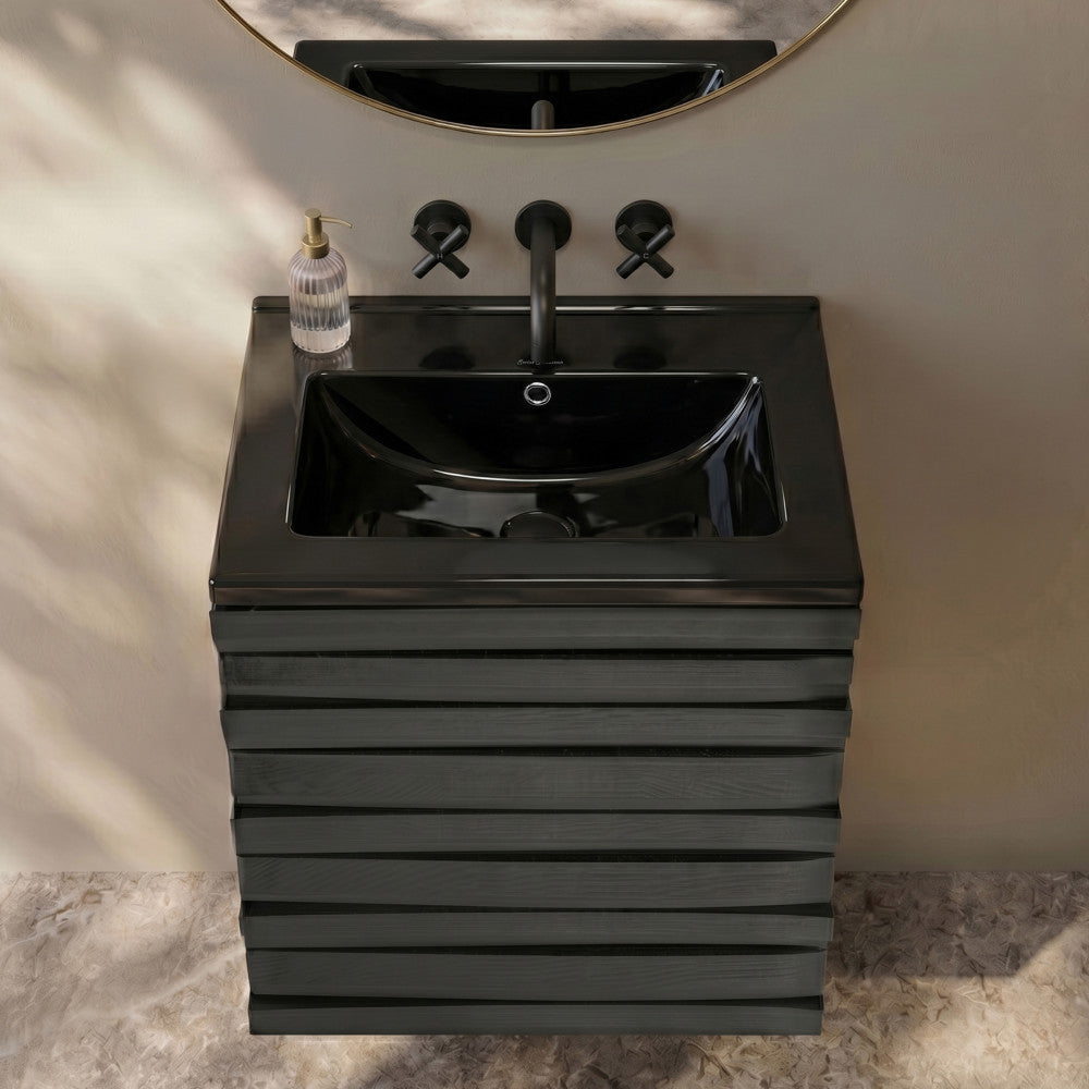 18" Zero Hole Vanity Sink Top in Glossy Black