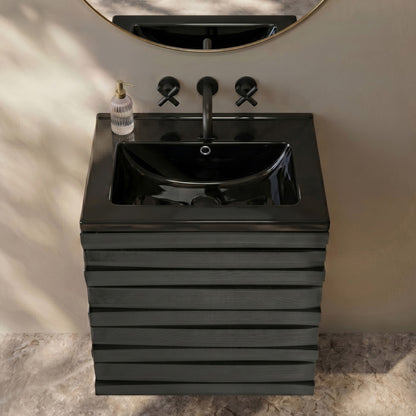 18" Zero Hole Vanity Sink Top in Glossy Black