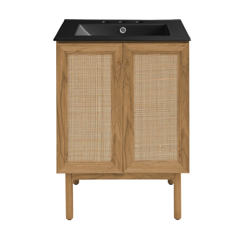 Classe 24" Freestanding Bathroom Vanity in Golden Oak with Black 3-Hole Centerset Sink Top