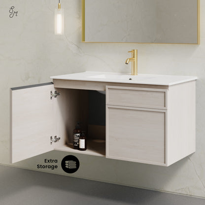 St. Tropez 36" Wall-Mounted Bathroom Vanity in White Oak with Sink Top