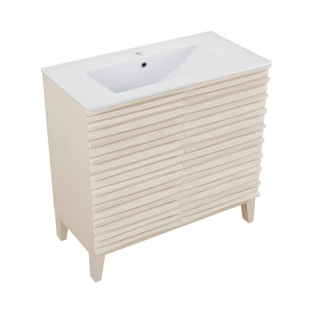 Cascade 30" Freestanding Bathroom Vanity in White Oak with Sink Top