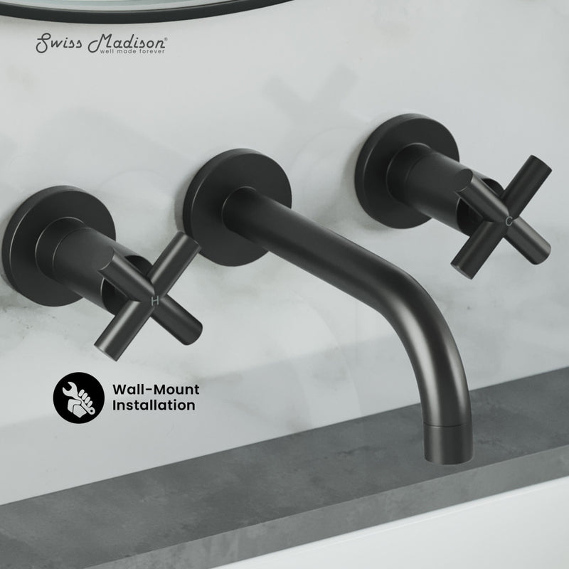 Ivy 8 in. Widespread Double Cross-Handle Wall Mount Bathroom Faucet in Matte Black